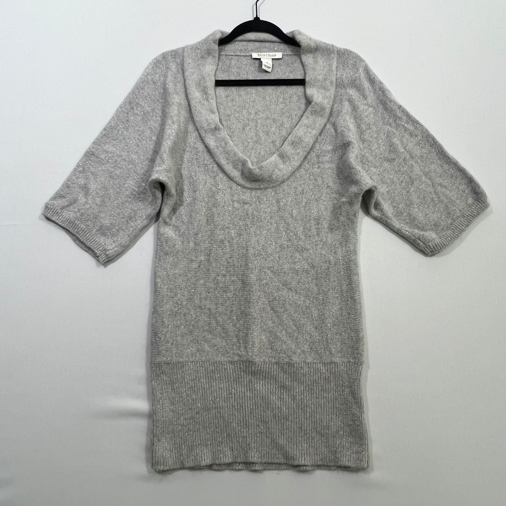 White House Black Market Sweater Womens Medium Gray Metallic Rabbit Hair Shimmer